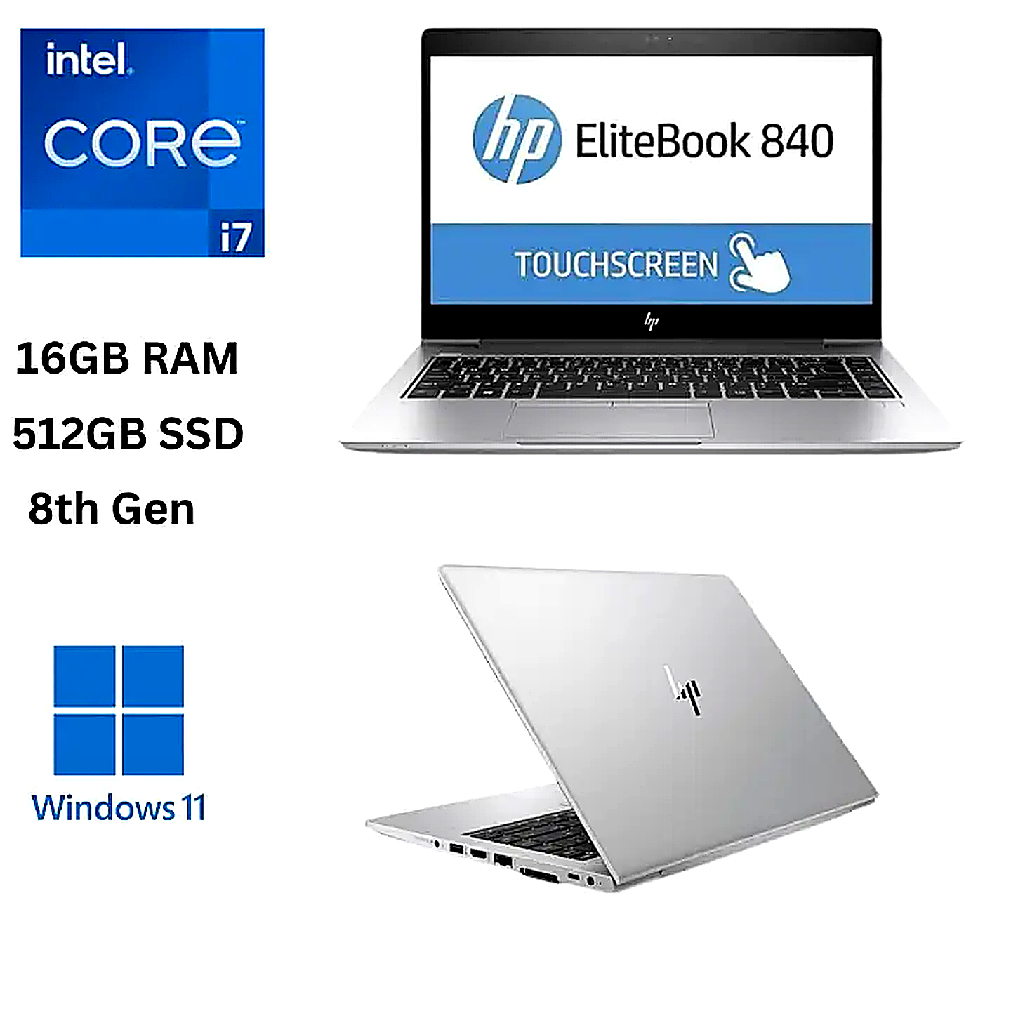 HP EliteBook 840 G5 i7 | 16GB RAM + 512GB SSD | 8th Gen | 14” FHD Touchscreen | Windows 11 Pro | Ultra-Slim Refurbished Laptop