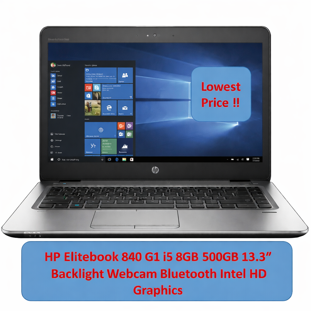 HP EliteBook 840 G1 Refurbished Laptop | Core i5 4th Gen | 8GB RAM | 500GB HDD | 14" | Windows 10 | Backlit Keyboard | Webcam & Bluetooth