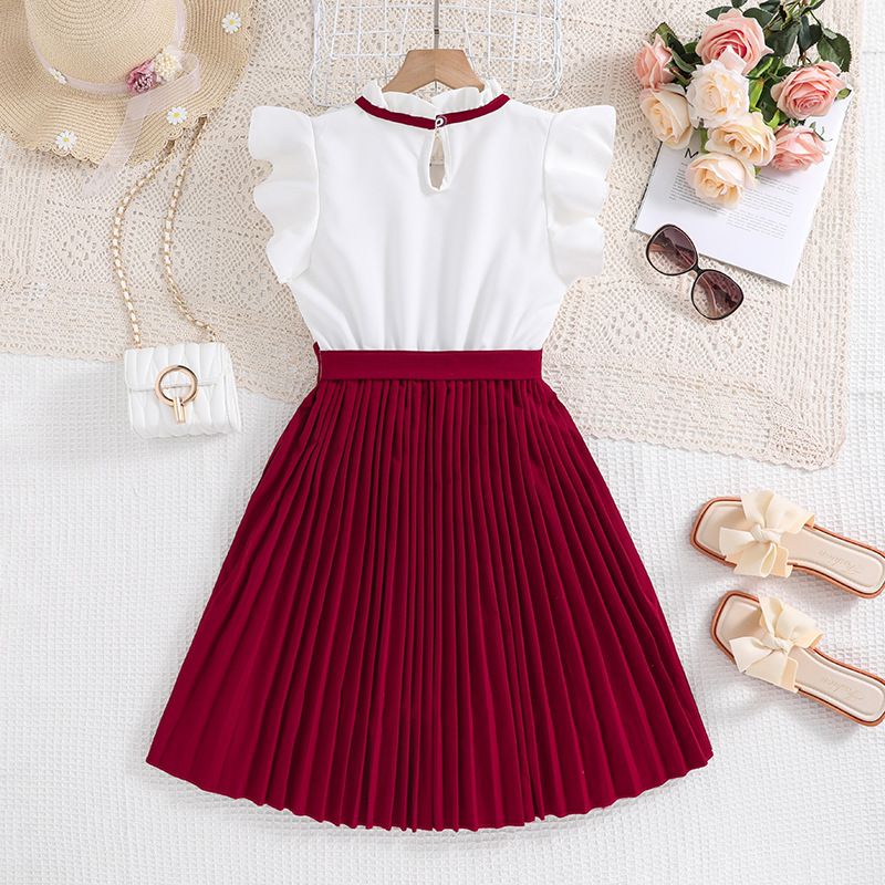 2025 Spring Summer New Girls' Flutter Sleeve Color Block Princess Dress  Fashion Toddler Kids A-Line Dress Breathable Comfortable Age 3-12 Party Dress Machine Washable