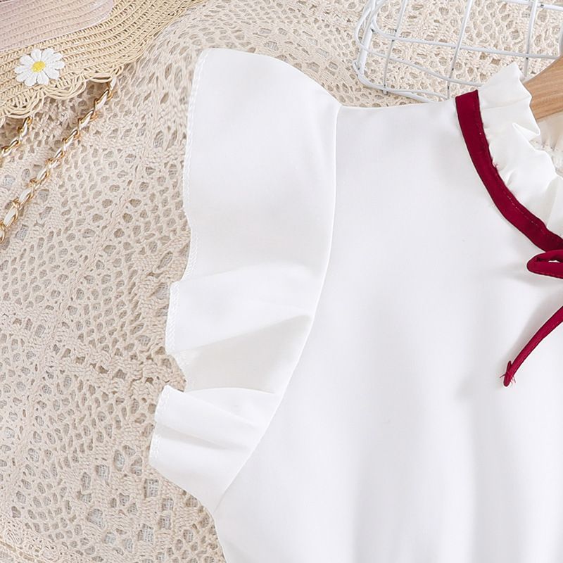 2025 Spring Summer New Girls' Flutter Sleeve Color Block Princess Dress  Fashion Toddler Kids A-Line Dress Breathable Comfortable Age 3-12 Party Dress Machine Washable