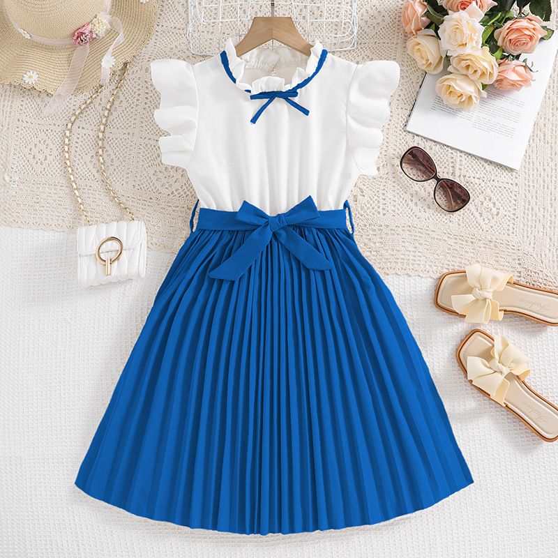 2025 Spring Summer New Girls' Flutter Sleeve Color Block Princess Dress  Fashion Toddler Kids A-Line Dress Breathable Comfortable Age 3-12 Party Dress Machine Washable