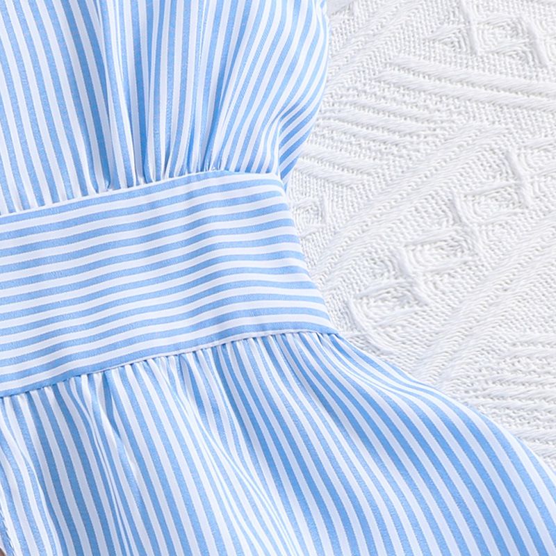 Summer Girls' Flutter Sleeve Stripe Dress Trendy Princess Style for Big Kids Perfect Birthday Gift Breathable Cotton Twirl Skirt