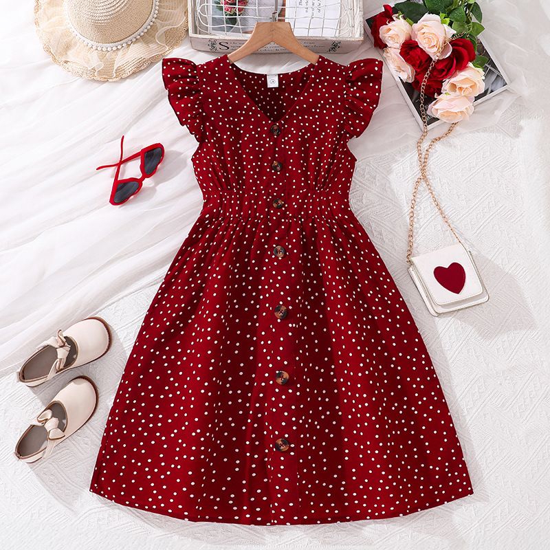 Summer Girls' Flutter Sleeve Stripe Dress Trendy Princess Style for Big Kids Perfect Birthday Gift Breathable Cotton Twirl Skirt