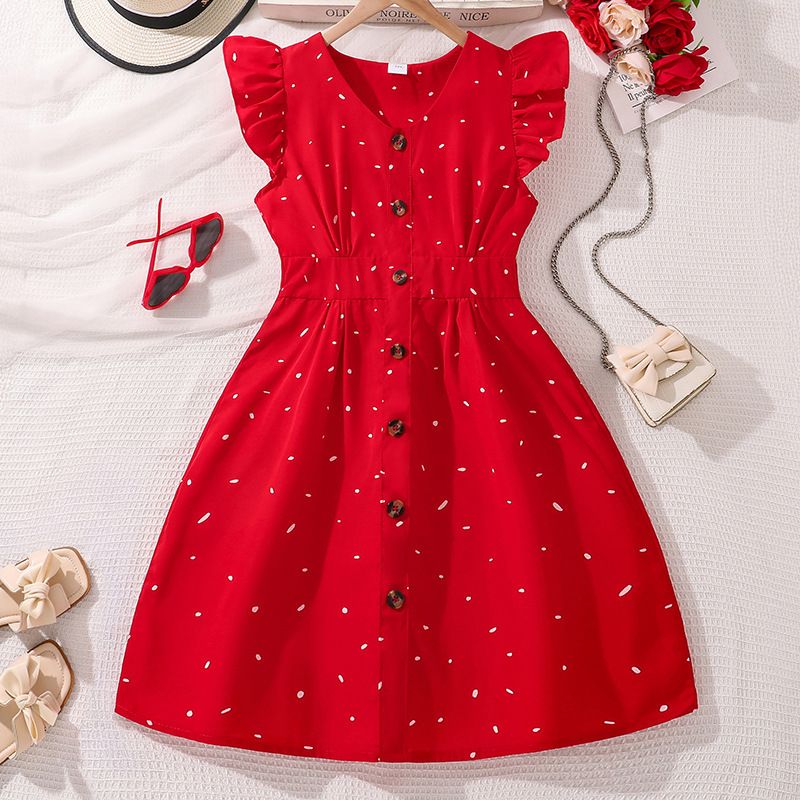 Summer Girls' Flutter Sleeve Stripe Dress Trendy Princess Style for Big Kids Perfect Birthday Gift Breathable Cotton Twirl Skirt