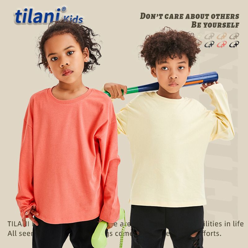 Children's clothing fashion trend brand Spring and Autumn children's long sleeved T-shirt base shirt loose solid color baby top