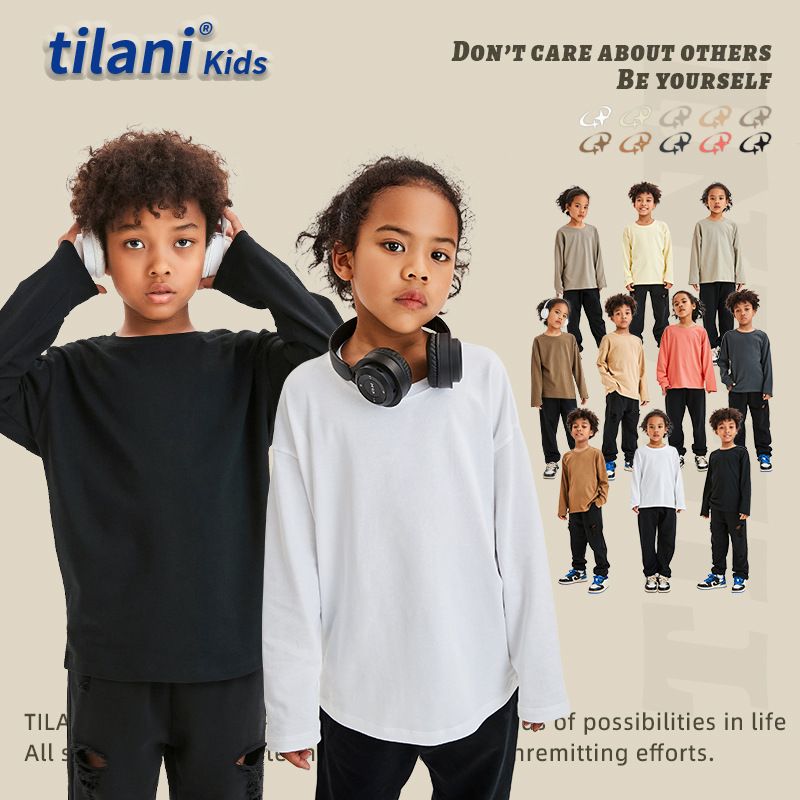 Children's clothing fashion trend brand Spring and Autumn children's long sleeved T-shirt base shirt loose solid color baby top