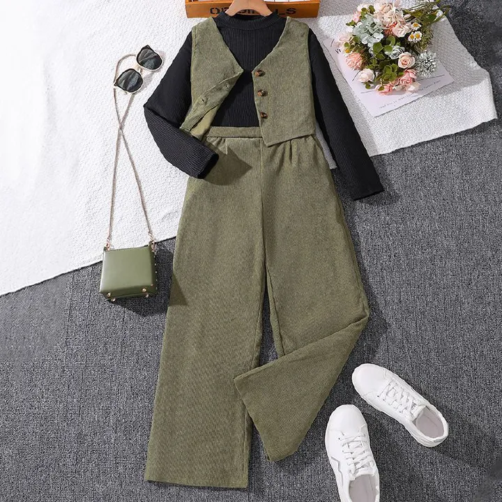 Women's and children's clothing set new fashion vest cardigan long sleeved knitted sweater long pants, three piece set outdoor travel home multiple styles of dressing