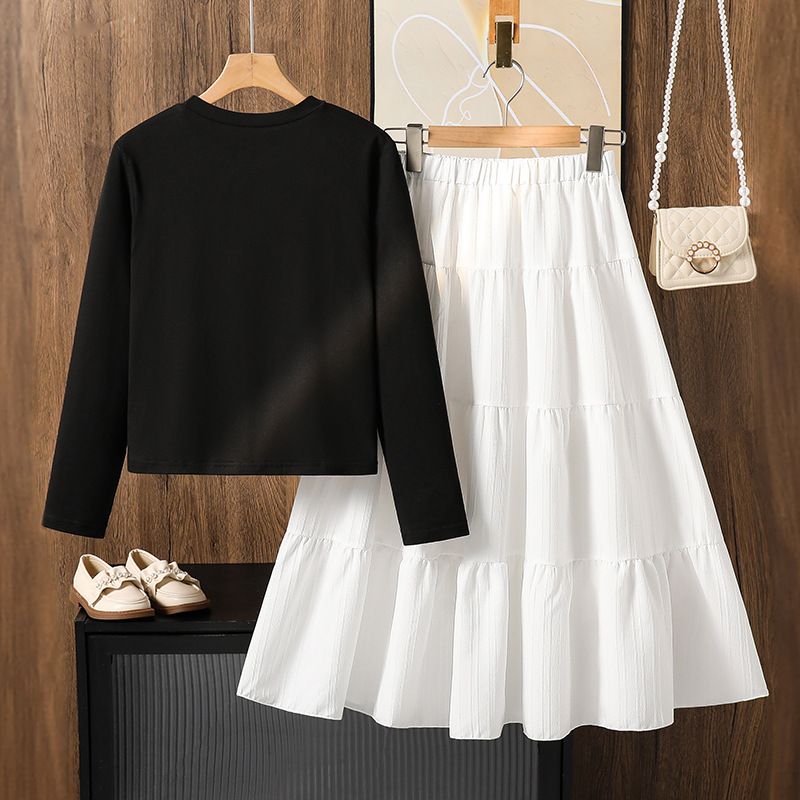 Girls' Children's Clothing Fashion New Hoodie Set Bow Long Sleeved Sweet Casual Top Half Skirt Princess Skirt