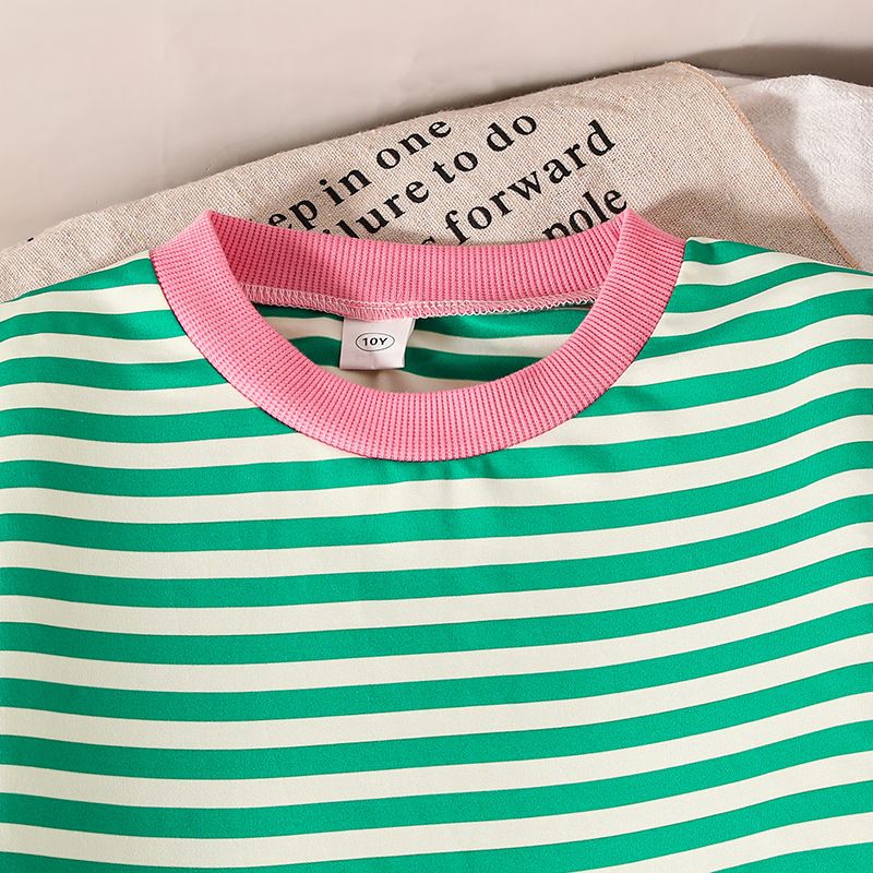 Girls Set Children's Clothing Fashion New Style Striped Long Sleeved Hoodie Casual Pants Two-Piece Set