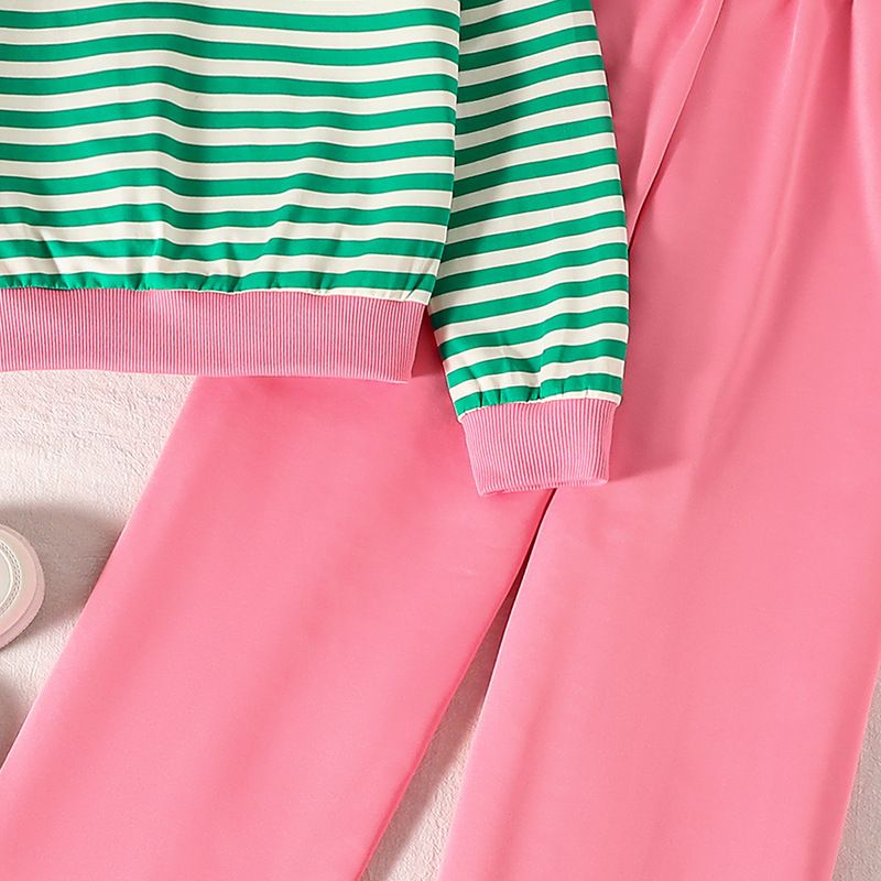 Girls Set Children's Clothing Fashion New Style Striped Long Sleeved Hoodie Casual Pants Two-Piece Set