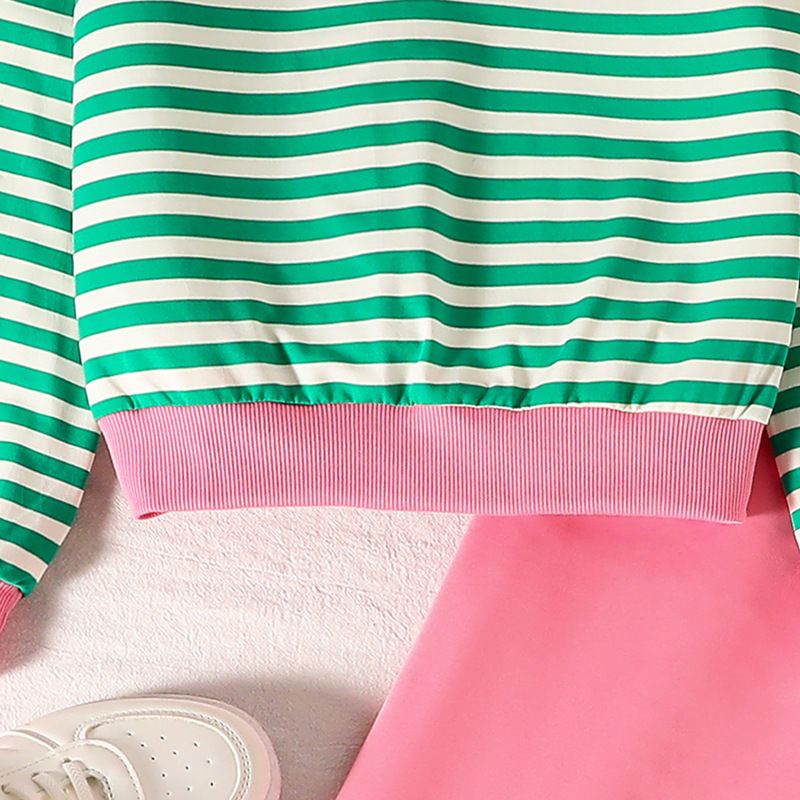 Girls Set Children's Clothing Fashion New Style Striped Long Sleeved Hoodie Casual Pants Two-Piece Set