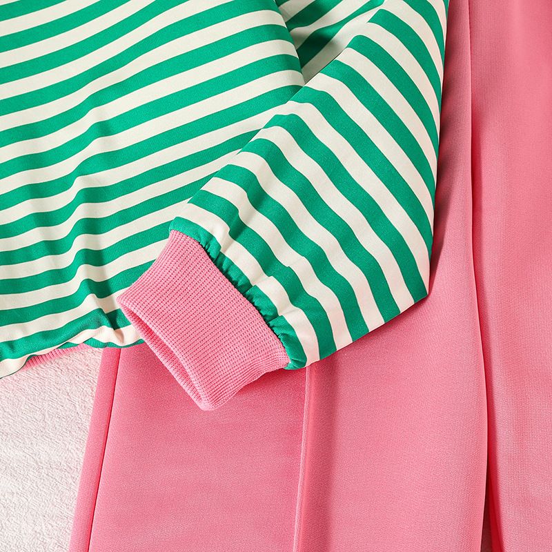Girls Set Children's Clothing Fashion New Style Striped Long Sleeved Hoodie Casual Pants Two-Piece Set