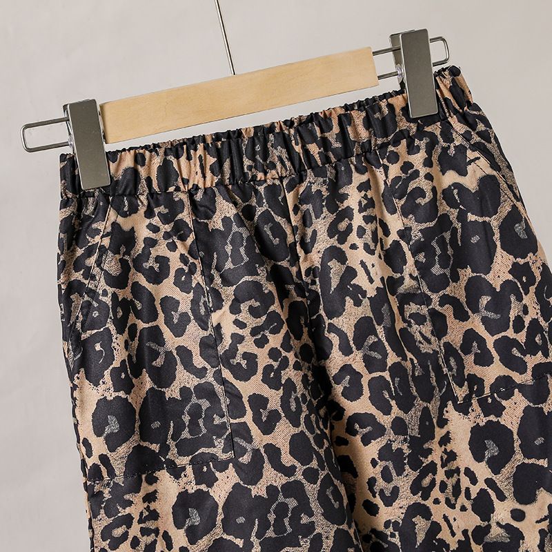 Girls Set Children's Clothing Fashion New Style Leopard Print Bow Print Long Sleeved Hoodie Wide Leg Pants 2-Piece Set