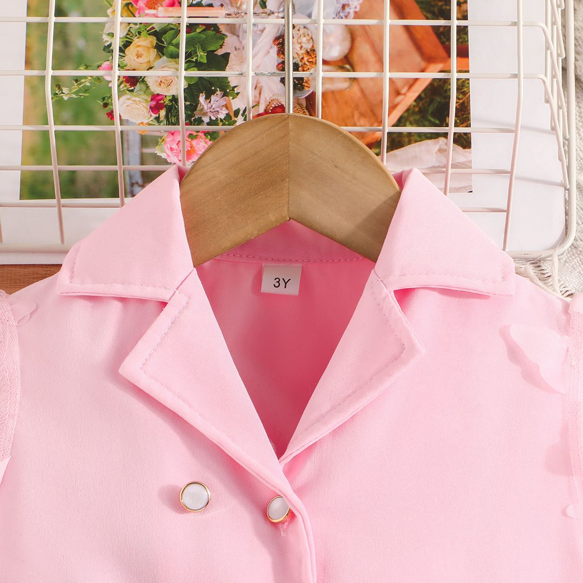 Girls Suit Children's Clothing Fashion New Style Long Sleeves Bow Tie Mesh Sleeves Suit Jacket Long Pants Two-Piece Set