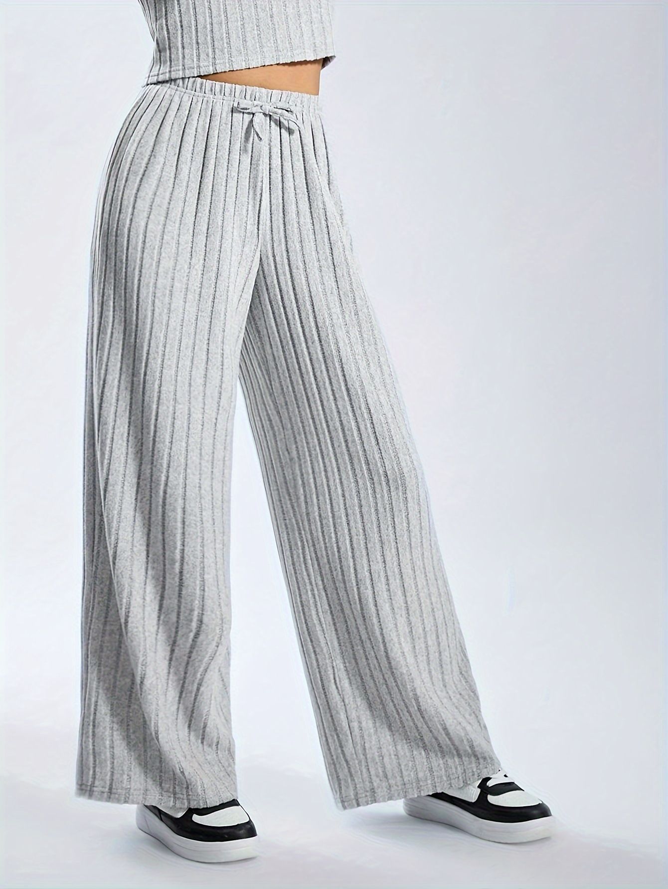 Girls Set Children's Clothing Fashion New Style Ribbed Knitting Fleece Fabric Plush Top Wide Leg Pants Set