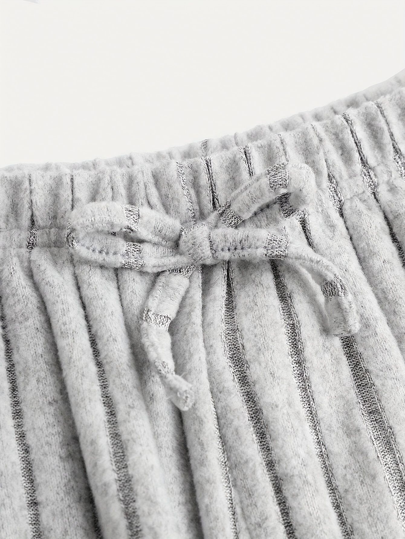 Girls Set Children's Clothing Fashion New Style Ribbed Knitting Fleece Fabric Plush Top Wide Leg Pants Set