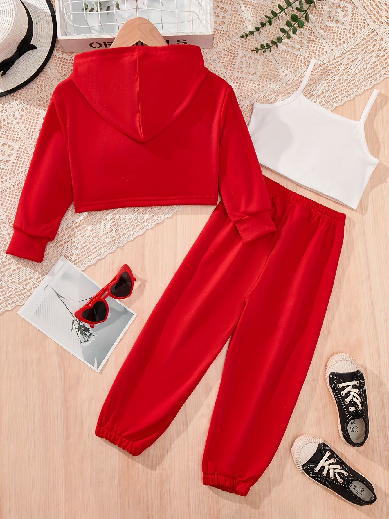 Children Girls Floral Prints Dresses Fashionable New Styles INS Hoodie Camisole Sweatpants 3-Piece Set Casual Pants Children's Set