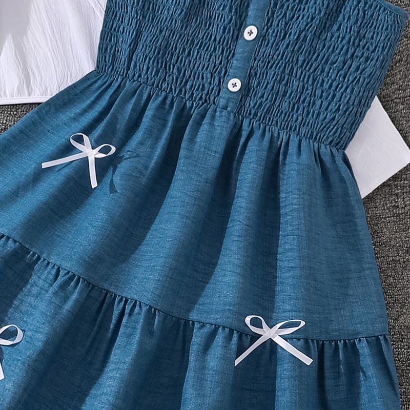 Girls Clothing Children's Clothing New Style Fashionable Casual Sweet Skirt Camisole Dress Long Sleeved Jacket Two-Piece Set 2-Piece Set Bow Print Long Sleeved Jacket