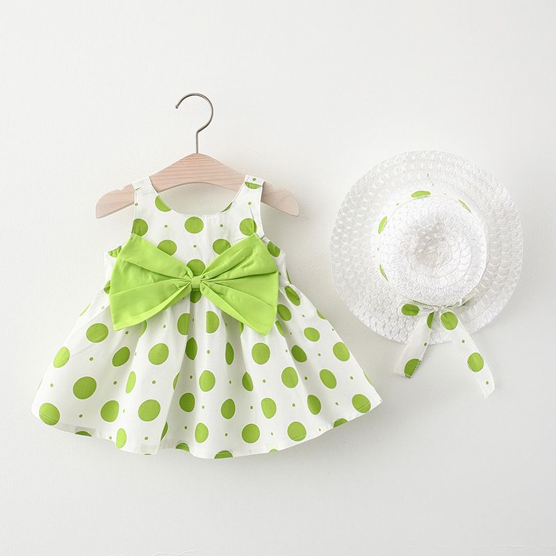 Girls' Clothing Baby Girl Vest Skirt Princess Skirt Dress Bow Floral Skirt Including Hat Set 2-Piece Set Bow Hat Round Woven Hat Fashionable New Style