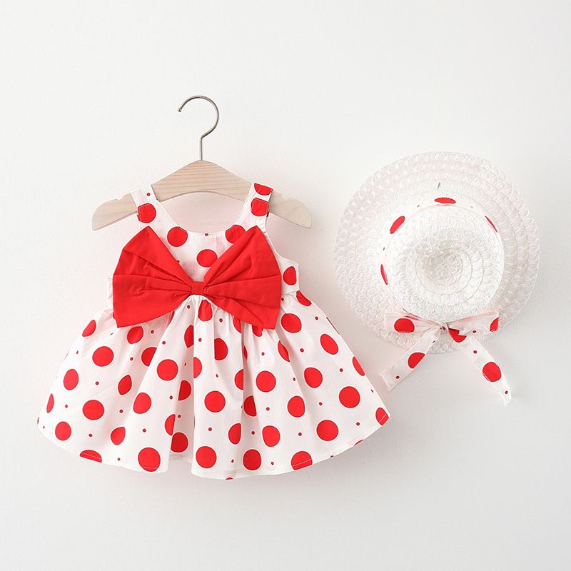 Girls' Clothing Baby Girl Vest Skirt Princess Skirt Dress Bow Floral Skirt Including Hat Set 2-Piece Set Bow Hat Round Woven Hat Fashionable New Style