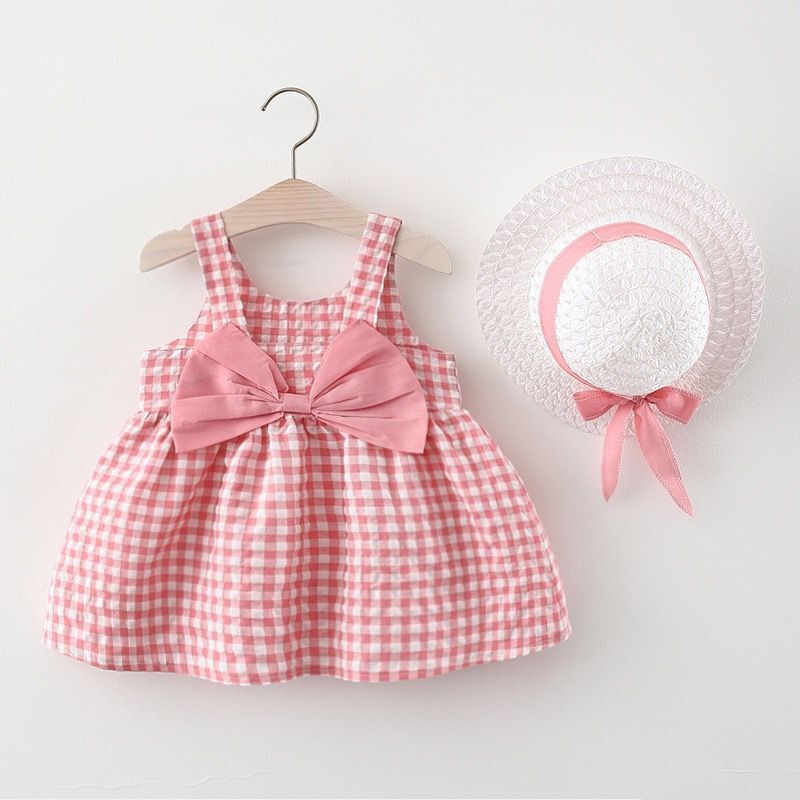 Girls' Clothing Baby Girl Vest Skirt Princess Skirt Dress Bow Floral Skirt Including Hat Set 2-Piece Set Bow Hat Round Woven Hat Fashionable New Style