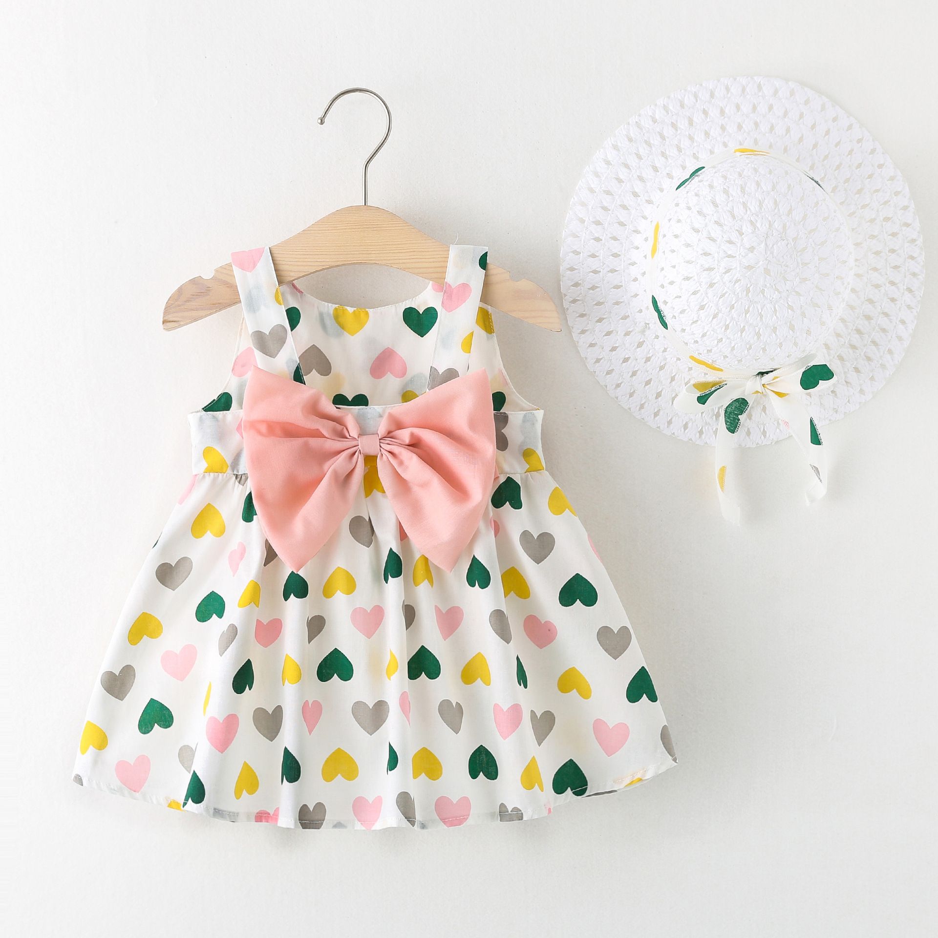 Girls' Clothing Baby Girl Vest Skirt Princess Skirt Dress Bow Floral Skirt Including Hat Set 2-Piece Set Bow Hat Round Woven Hat Fashionable New Style