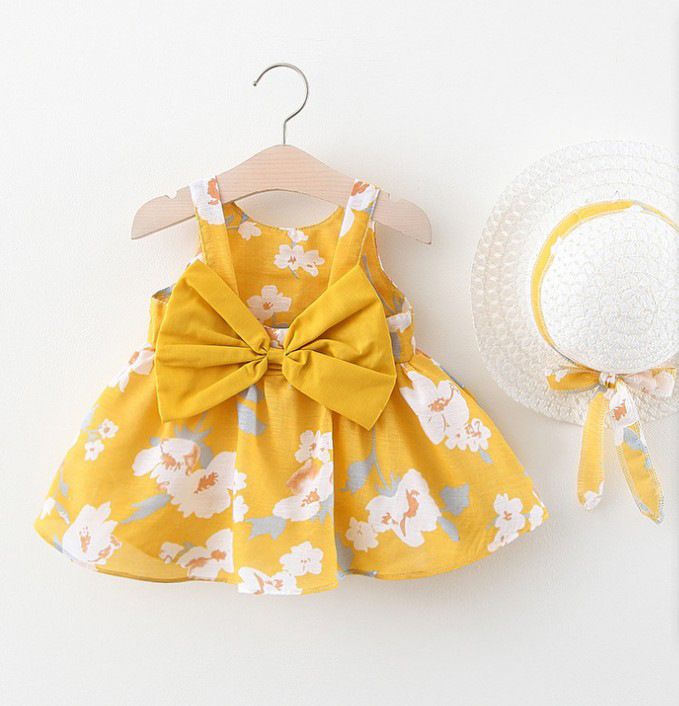 Girls' Clothing Baby Girl Vest Skirt Princess Skirt Dress Bow Floral Skirt Including Hat Set 2-Piece Set Bow Hat Round Woven Hat Fashionable New Style