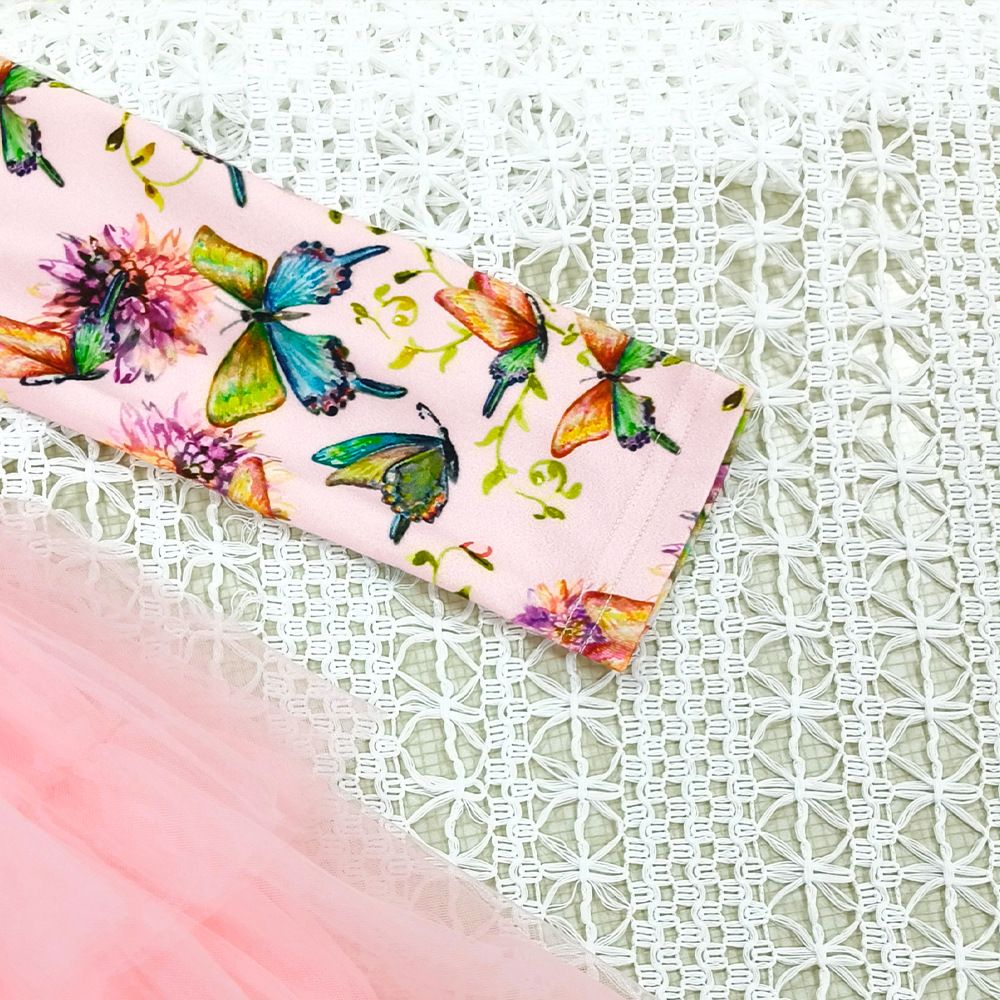 Girls Long Sleeve Butterfly Print Tulle Dress Kids Princess Cake Dress Slim Fit Party Dress