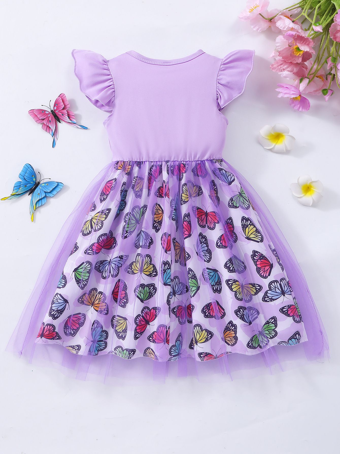 Girls' Clothing Dress Fashionable New Style Lace Stitching Cute Animal Butterfly Birthday Gift Princess Dress Dress