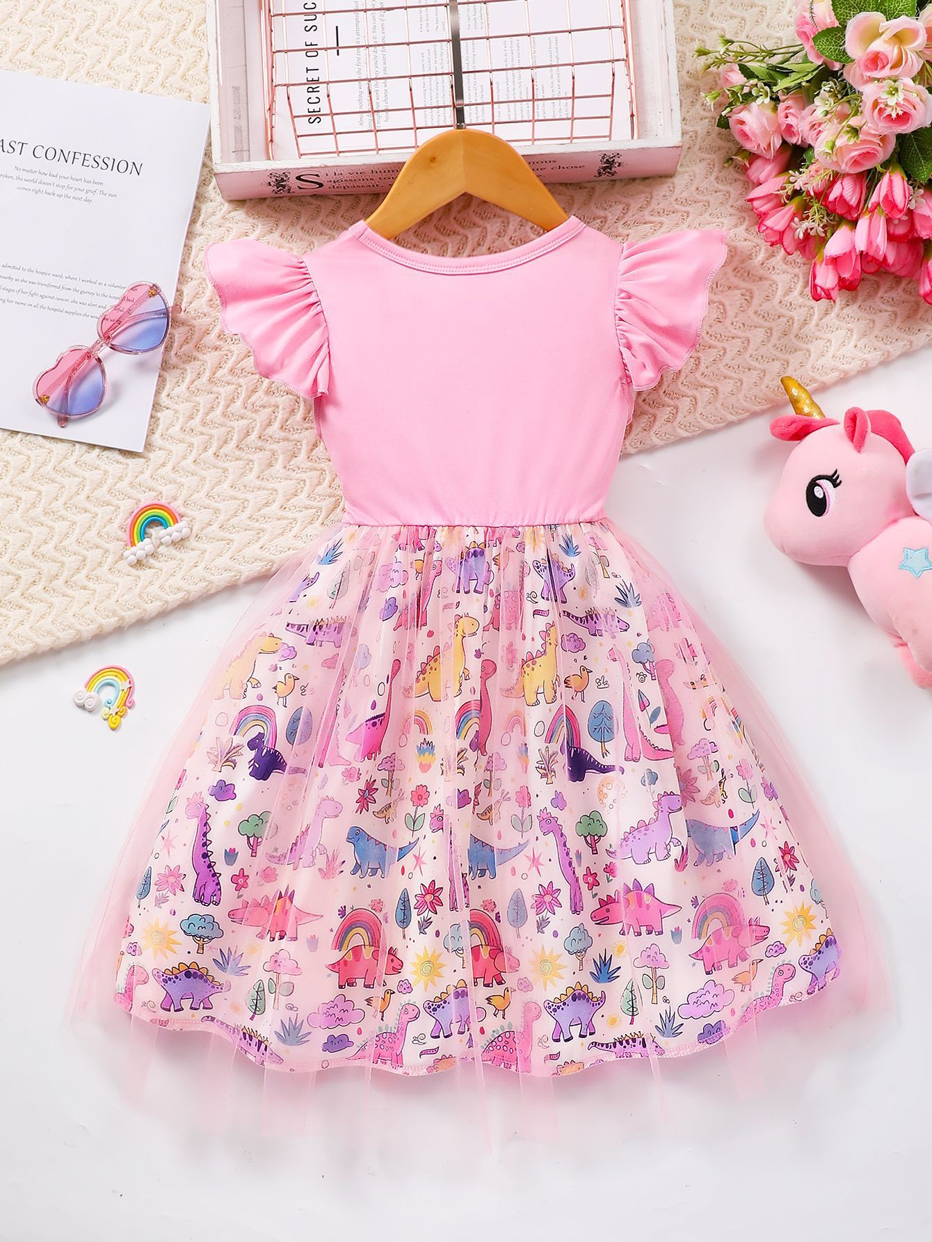 Girls' Clothing Dress Fashionable New Style Lace Stitching Cute Animal Butterfly Birthday Gift Princess Dress Dress