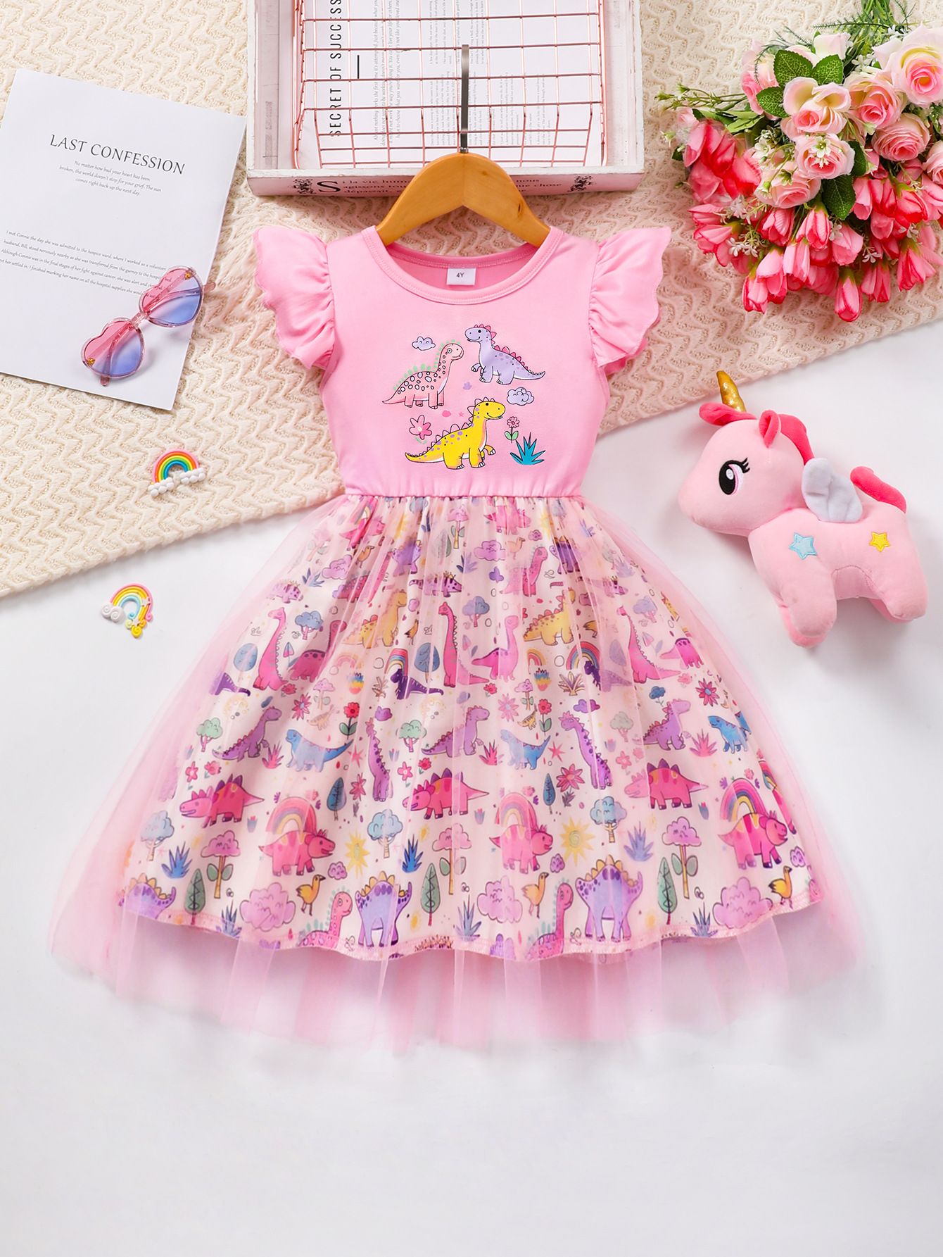 Girls' Clothing Dress Fashionable New Style Lace Stitching Cute Animal Butterfly Birthday Gift Princess Dress Dress