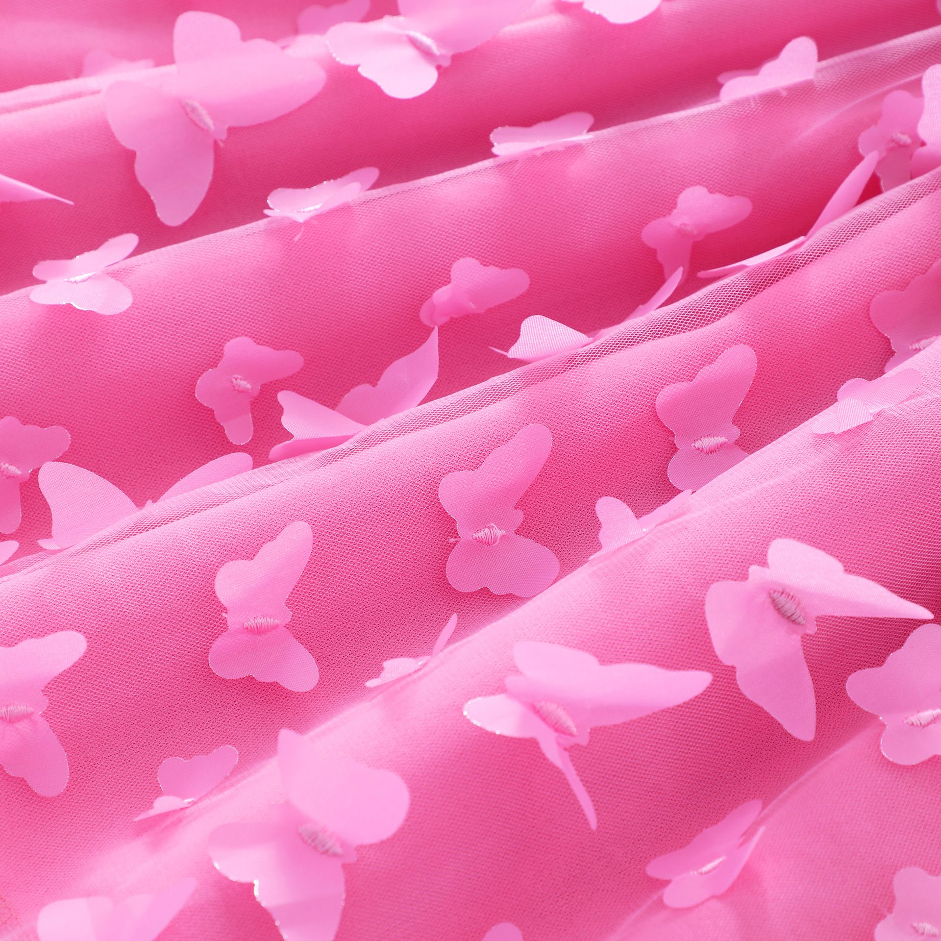 Girls' Clothing Dress Fashionable New Style Round Neck Long Sleeved Top Mesh Skirt Butterfly Silhouette Bow Birthday Gift Princess Dress Dress