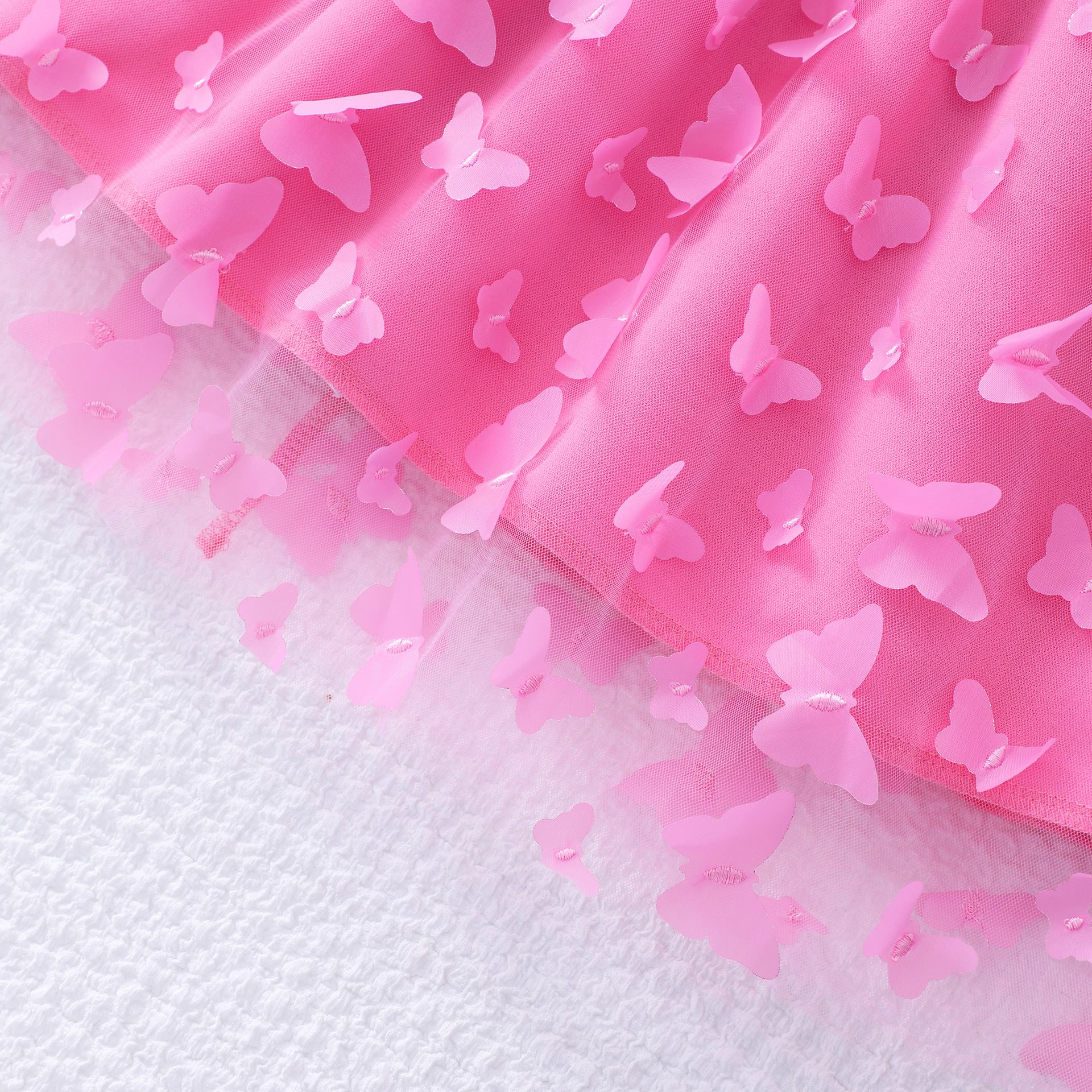 Girls' Clothing Dress Fashionable New Style Round Neck Long Sleeved Top Mesh Skirt Butterfly Silhouette Bow Birthday Gift Princess Dress Dress