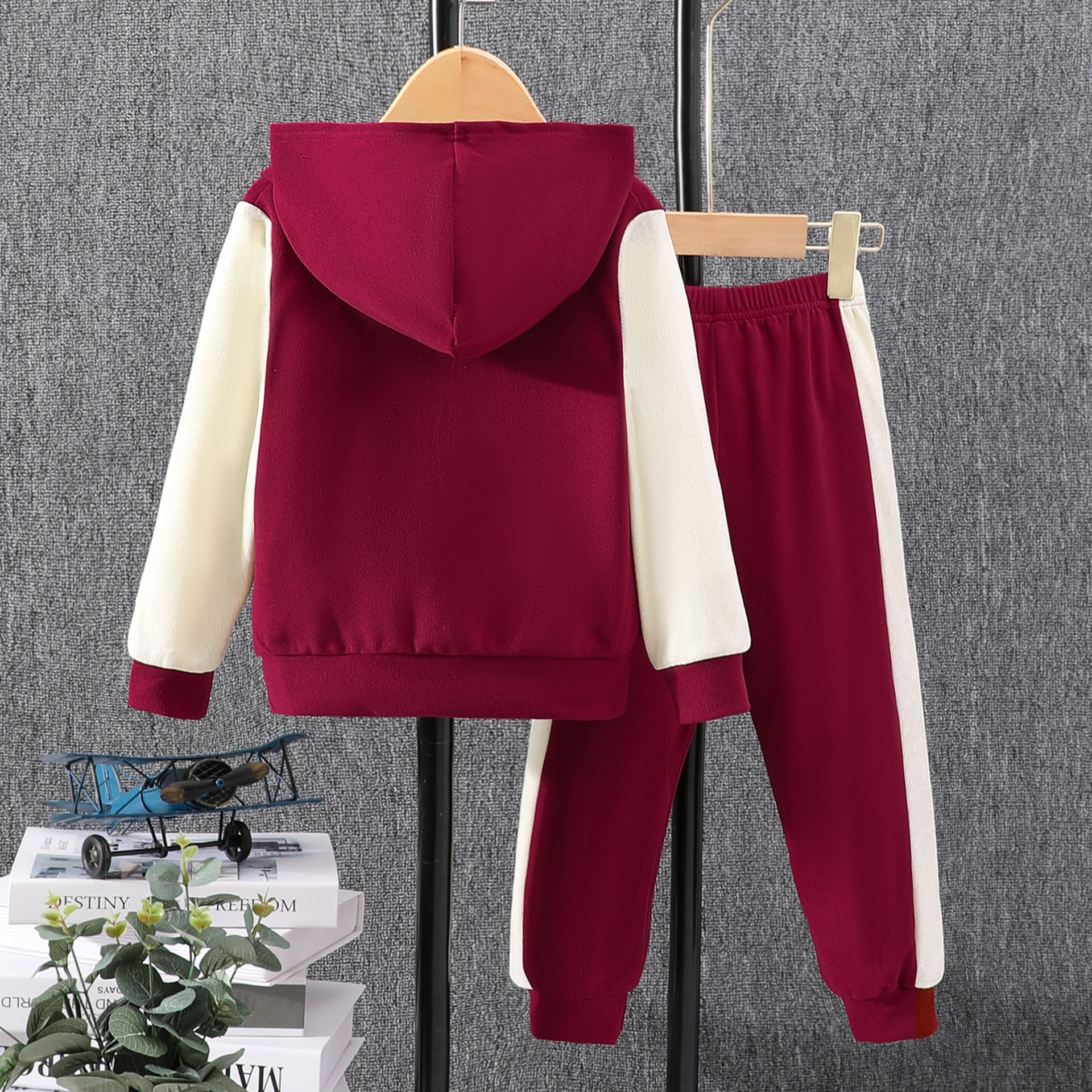 Kids Hoodie Tracksuit Set Long Sleeve Color Block Sweatshirt Jacket and Jogger Pants 2PCS Boys Girls Casual Outfit