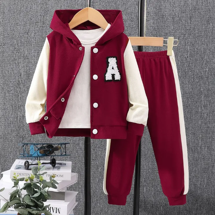 Kids Hoodie Tracksuit Set Long Sleeve Color Block Sweatshirt Jacket and Jogger Pants 2PCS Boys Girls Casual Outfit