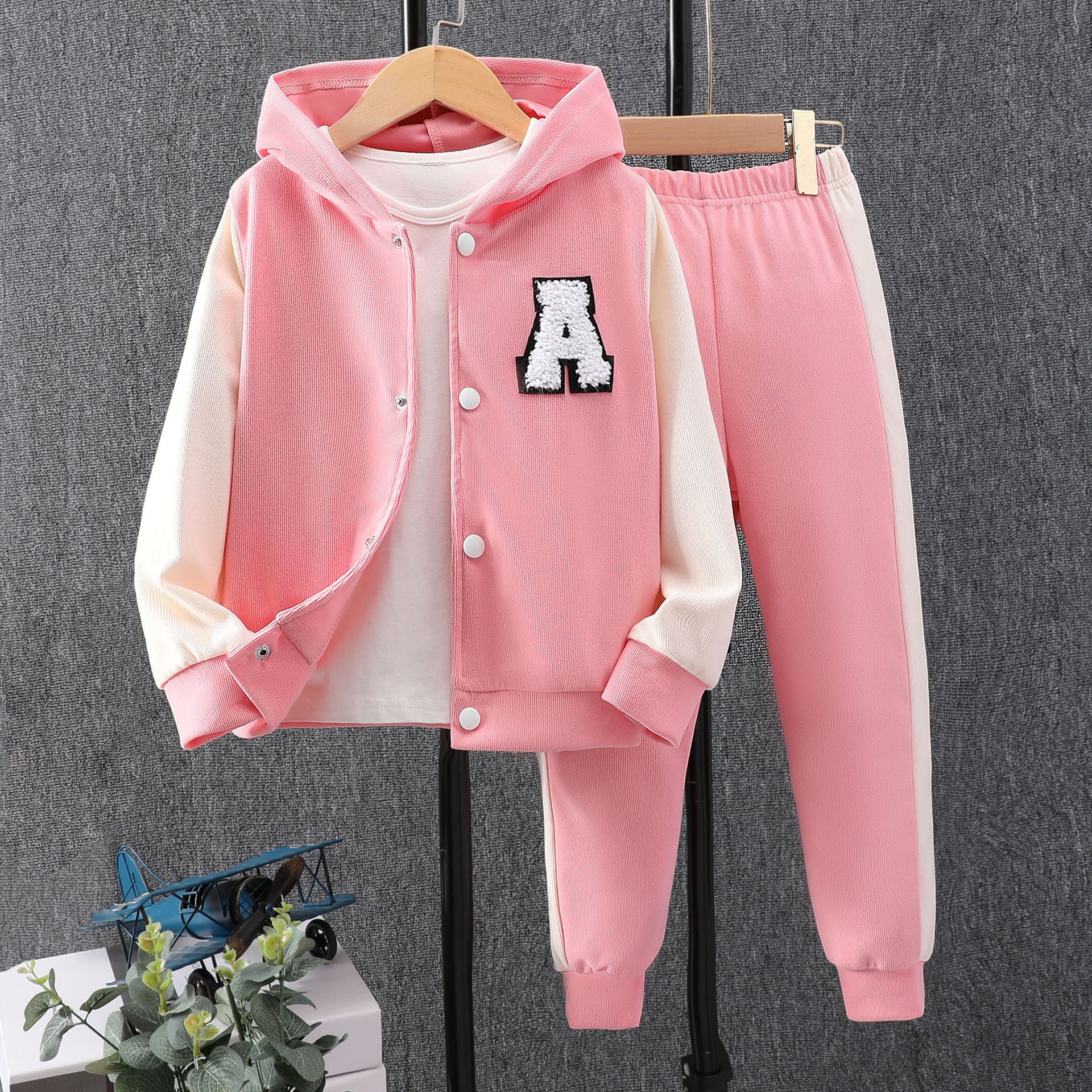 Kids Hoodie Tracksuit Set Long Sleeve Color Block Sweatshirt Jacket and Jogger Pants 2PCS Boys Girls Casual Outfit