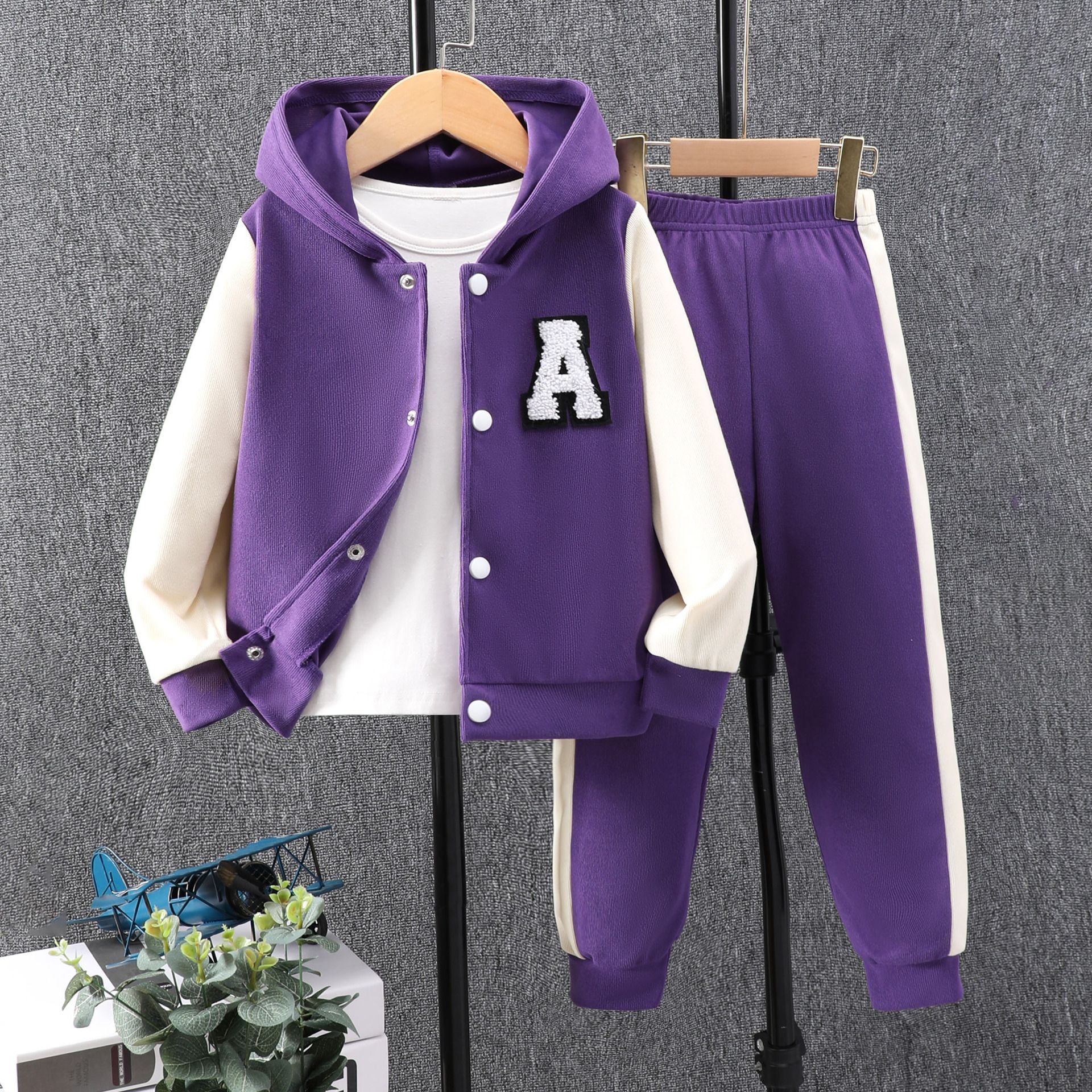 Kids Hoodie Tracksuit Set Long Sleeve Color Block Sweatshirt Jacket and Jogger Pants 2PCS Boys Girls Casual Outfit