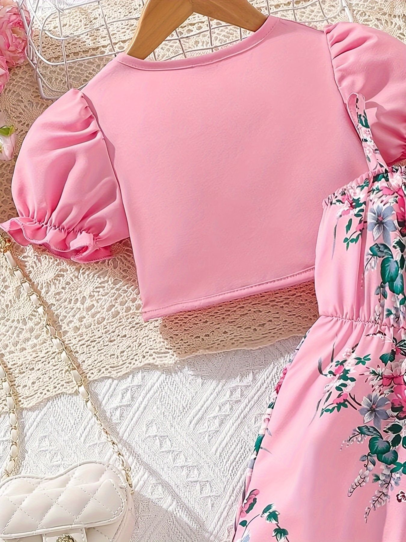 Girls' Set 2-piece Set Round Neck Top Jacket Camisole Pants Floral Print Fashionable Jumpsuit Suitable For Children Aged 1-8 New Design Sense