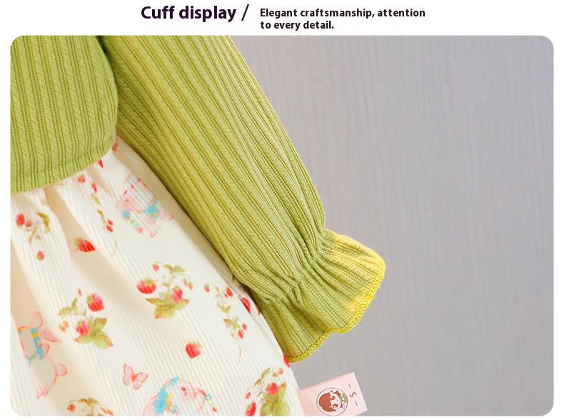 Girls' Set Baby Princess Dress Round Neck Dress Lapel Long Sleeved Top Pleated Skirt Butterfly Print Bow Rabbit Animal Pattern Comfortable And Cute Style