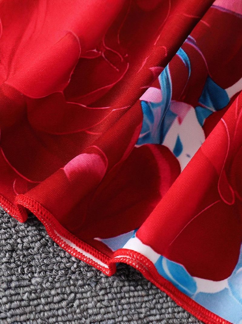 Children's Clothing Set 2-Piece New Fashion Cardigan Long Sleeved Jacket Casual Long Skirt Bow Tie Red Patchwork Print Vest Dress