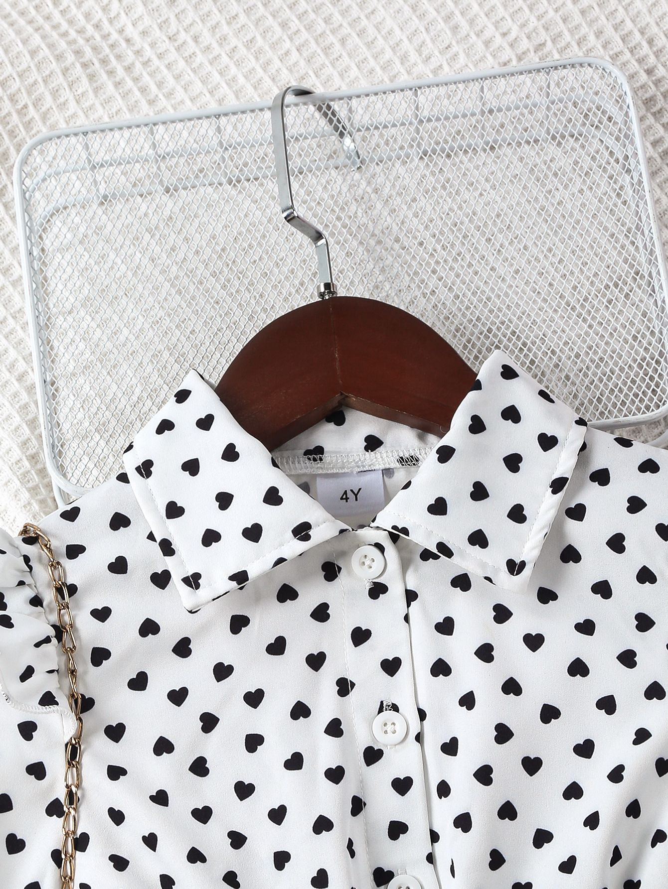Women's 2-Piece Clothing Set New Fashion Bow Tie Heart Print Lapel Long Sleeved Top & Skirt Integrated Set Casual Tight Pants Soft And Comfortable
