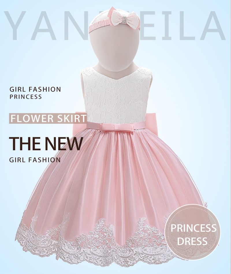 Baby Princess Dress Girls' Clothing Bow Lace Dress Birthday Party Dress Baby First Birthday Outfit For 0-2 Years