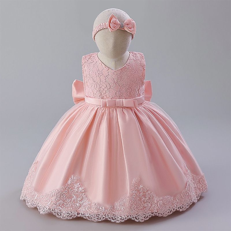 Baby Princess Dress Girls' Clothing Bow Lace Dress Birthday Party Dress Baby First Birthday Outfit For 0-2 Years
