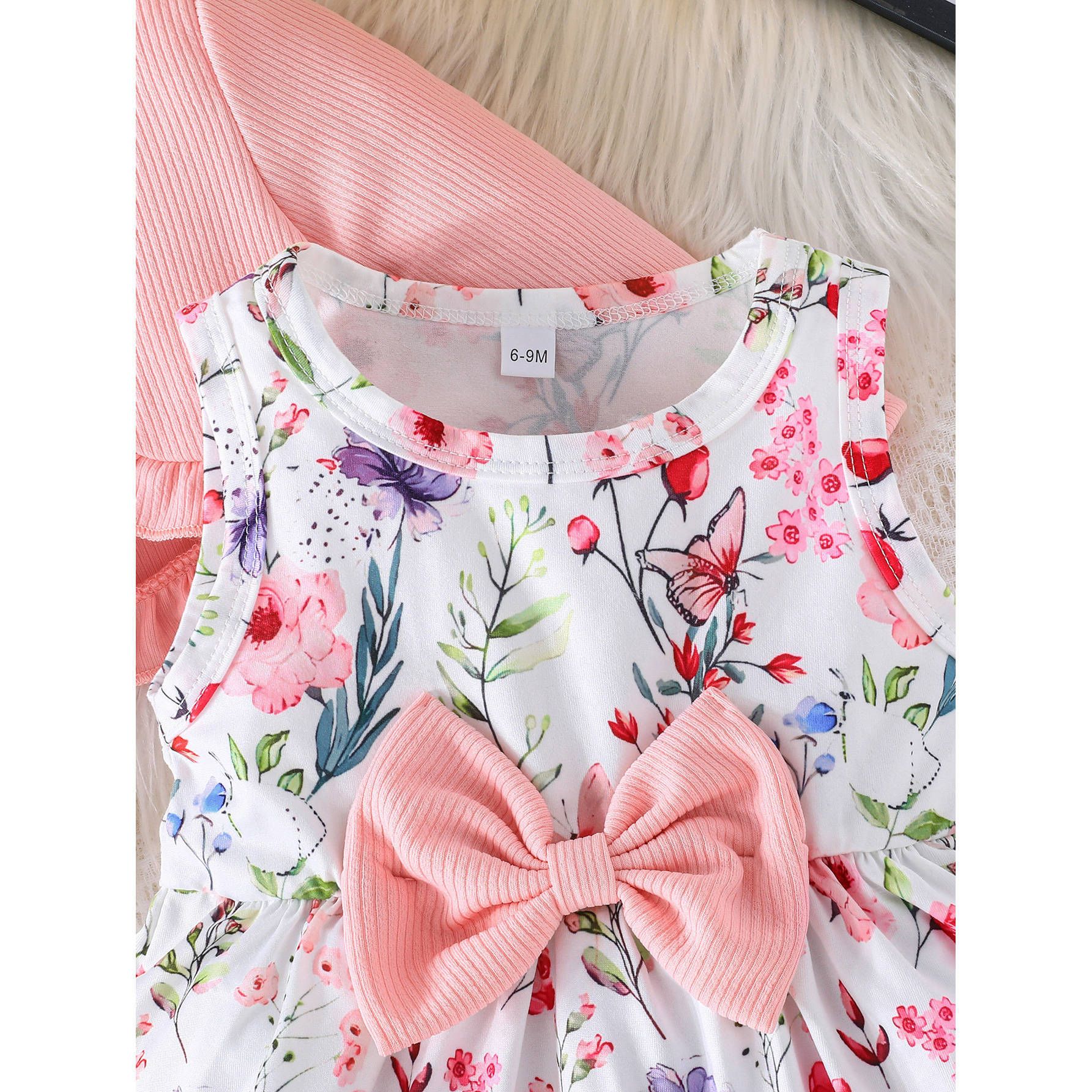 Girls' 2-Piece Outfit Set Camisole Princess Dress Round Neck Long Sleeve Top Bow Bow Belt Fashion New Style Stylish Design Birthday Holiday Gift
