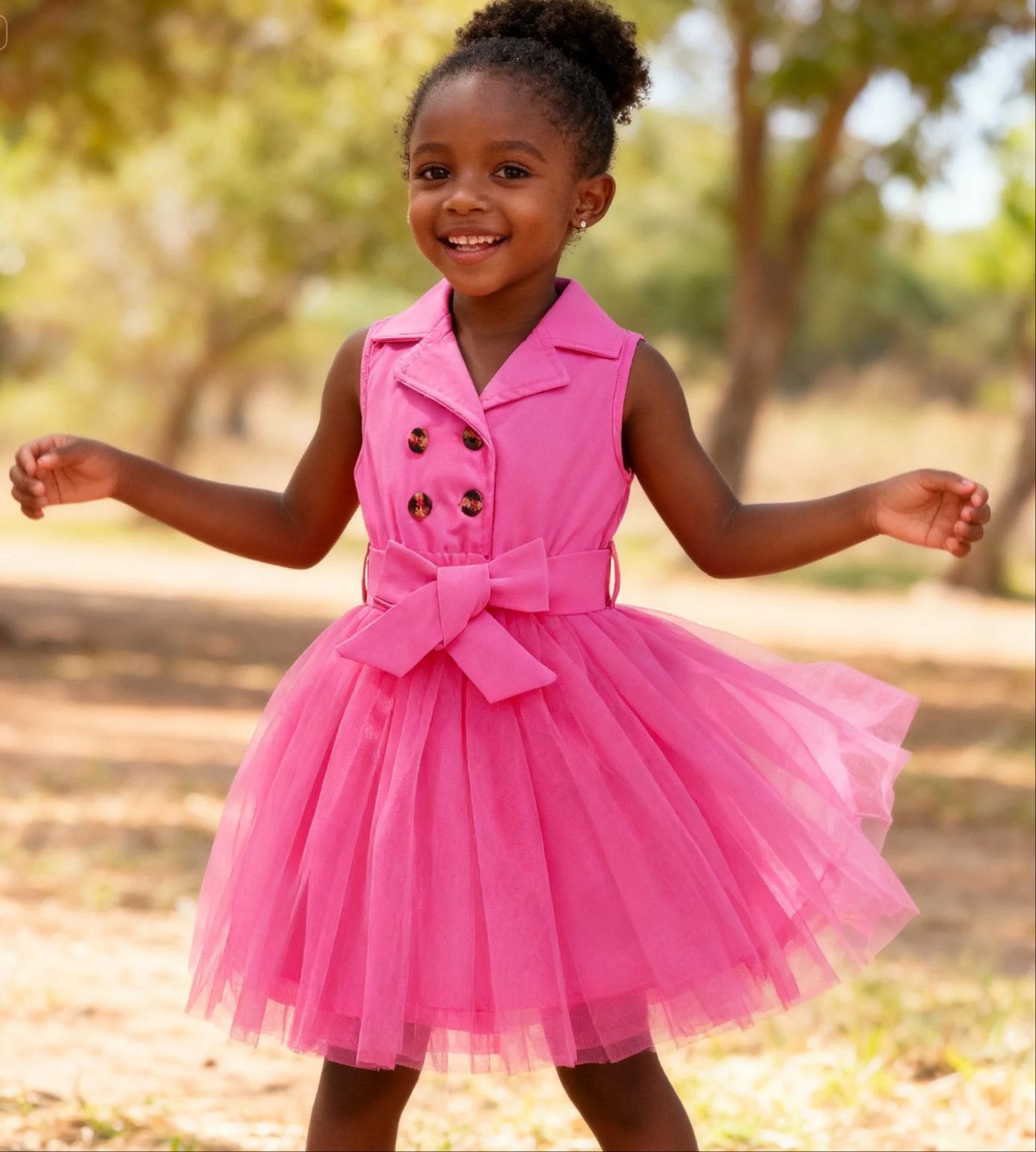 Girls' Princess Dress Bow Lapel Sleeveless Double-Breasted Top Patchwork Tulle Dress Fashion New Style Stylish Design
