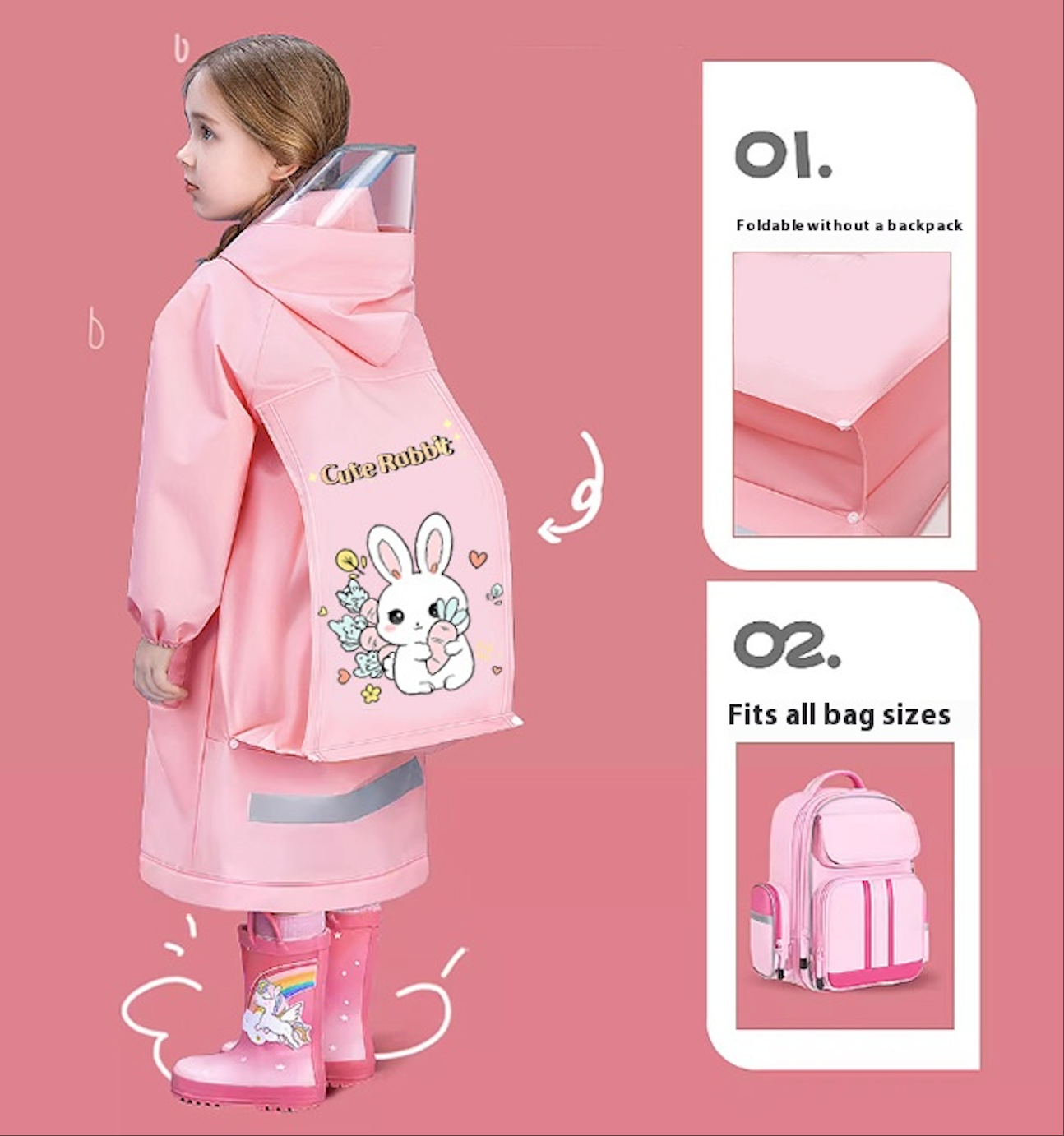 Kids' Raincoat Waterproof Toddler Raincoat Outdoor Wearable Rain Cape With Backpack Compartment Reusable Made Of High-Quality EVA Material Durable Eco-Friendly Comfortable Non-Toxic Environmental