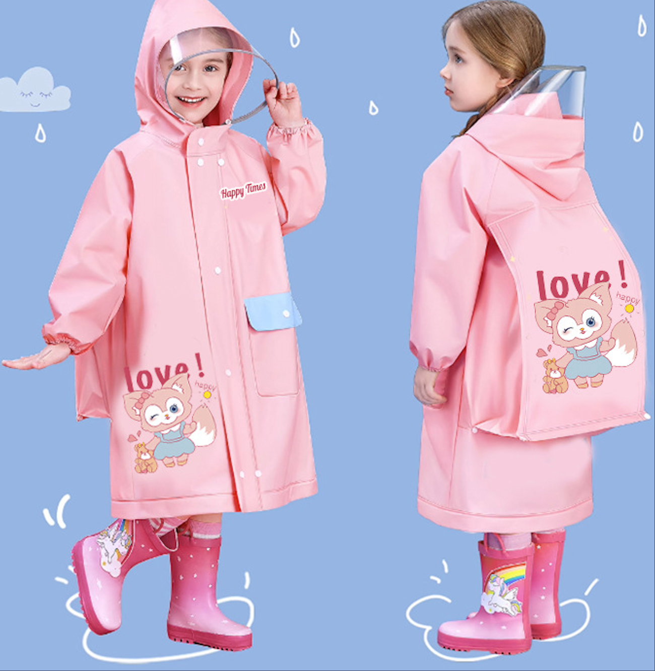 Kids' Raincoat Waterproof Toddler Raincoat Outdoor Wearable Rain Cape With Backpack Compartment Reusable Made Of High-Quality EVA Material Durable Eco-Friendly Comfortable Non-Toxic Environmental