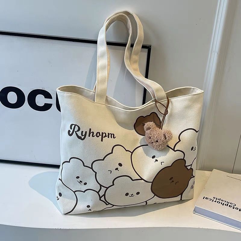 Women's Handbag Large Capacity Shoulder Bag Canvas Bag Casual Commute New Fashion INS Style Cute Pattern Printed Multi-Functional Bag