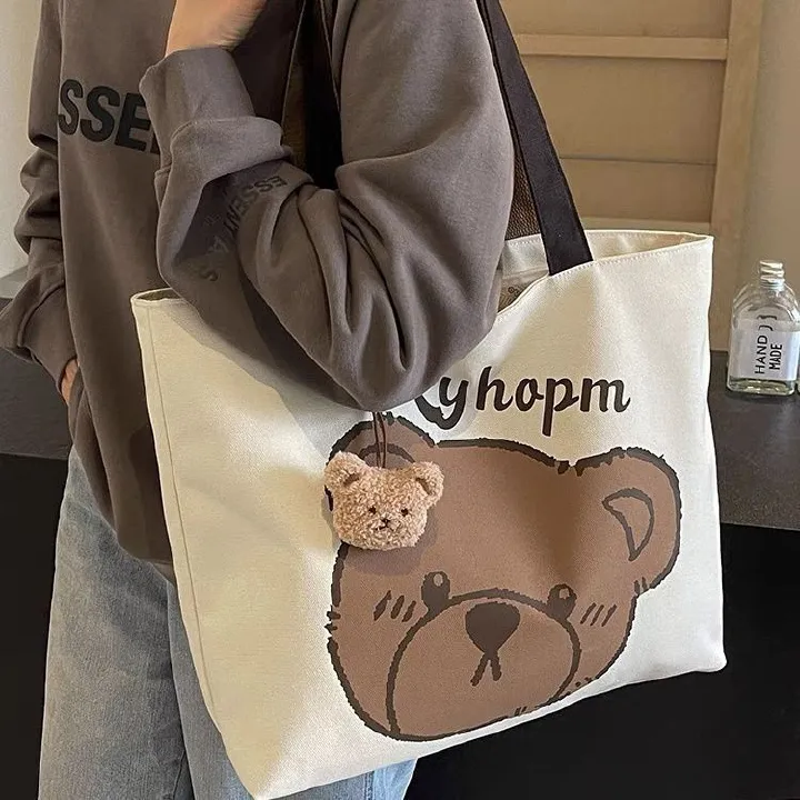 Women's Handbag Large Capacity Shoulder Bag Canvas Bag Casual Commute New Fashion INS Style Cute Pattern Printed Multi-Functional Bag