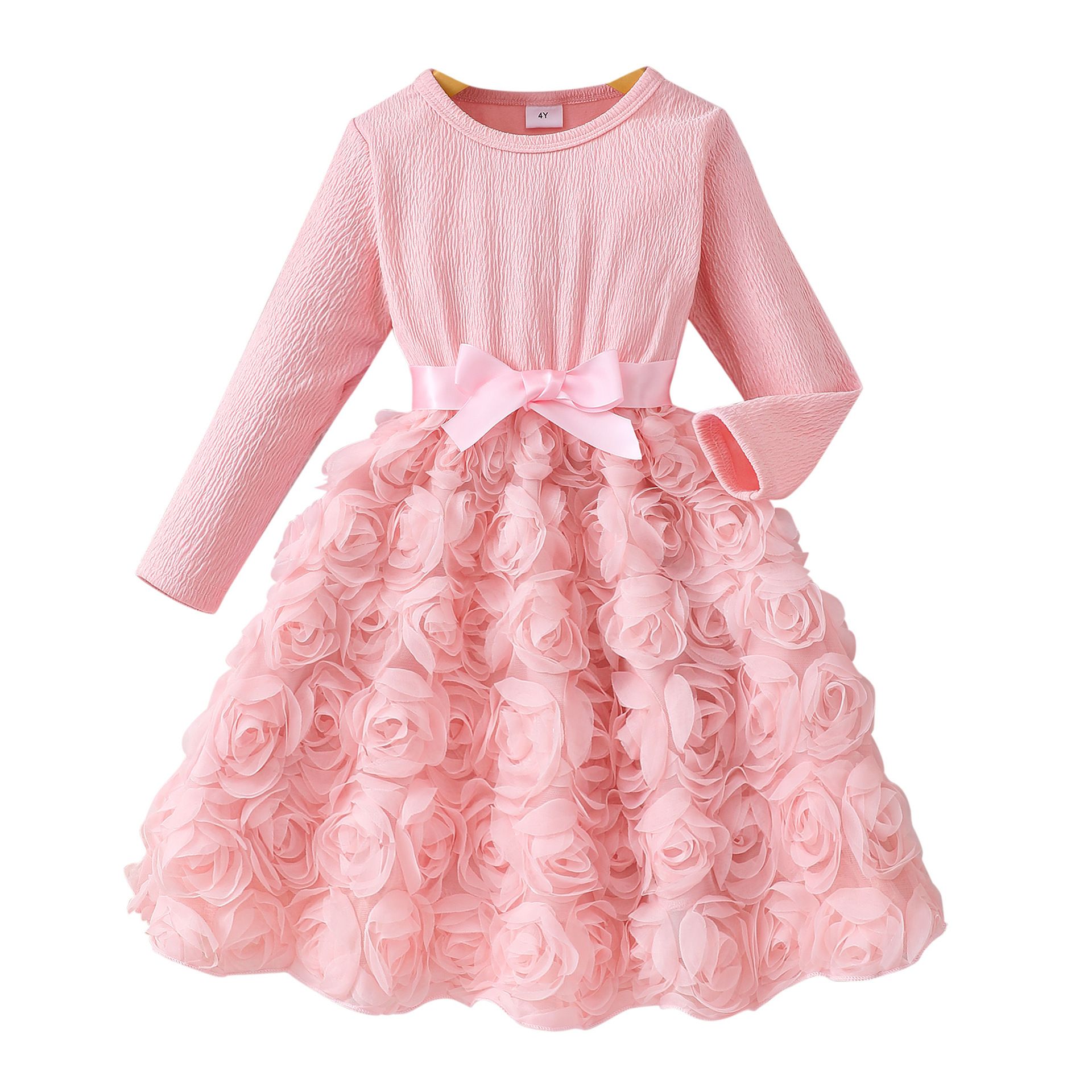 Girls' Clothing Children's Clothing Dress Long Sleeved Mesh Style Fashionable New Style Rose Petals Casual And Comfortable Design Sense